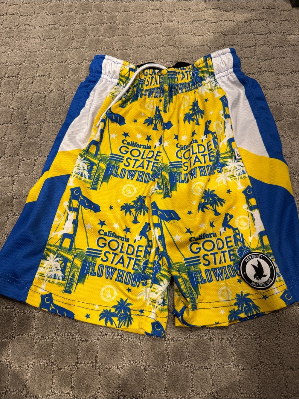 Kids Yellow & Blue Graphic Athletic Shorts - (Brand Unspecified)